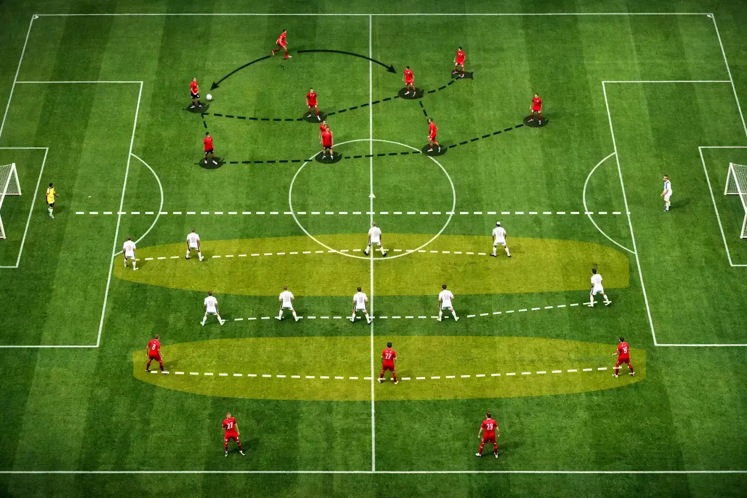 Twee voetbalteams in actie op het veld