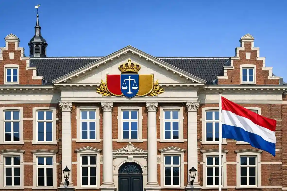 Nederlands regeringsgebouw met veiligheid symbool