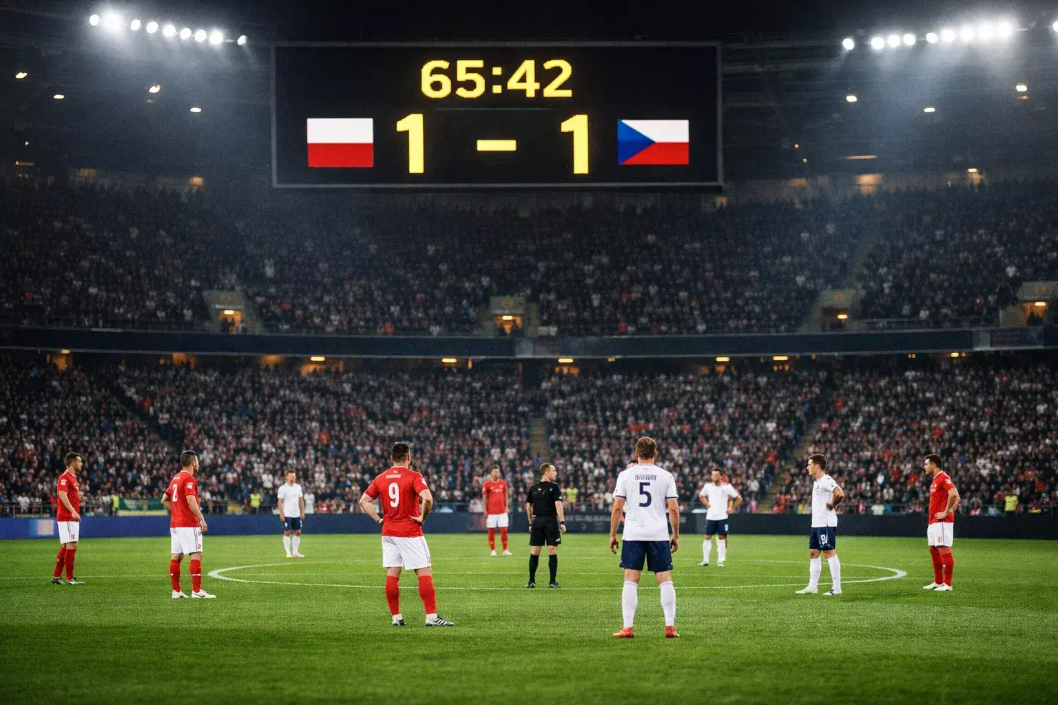 Voetbalwedstrijd in actie met scorebord