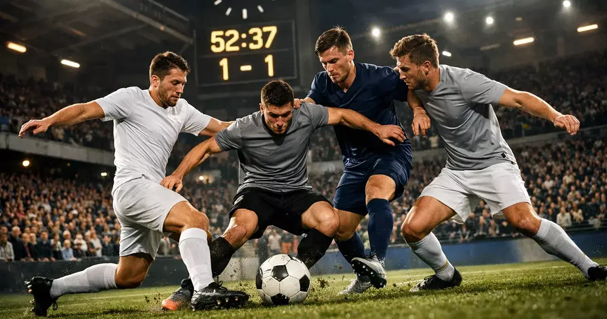 Live voetbalwedstrijd met spanning in het stadion