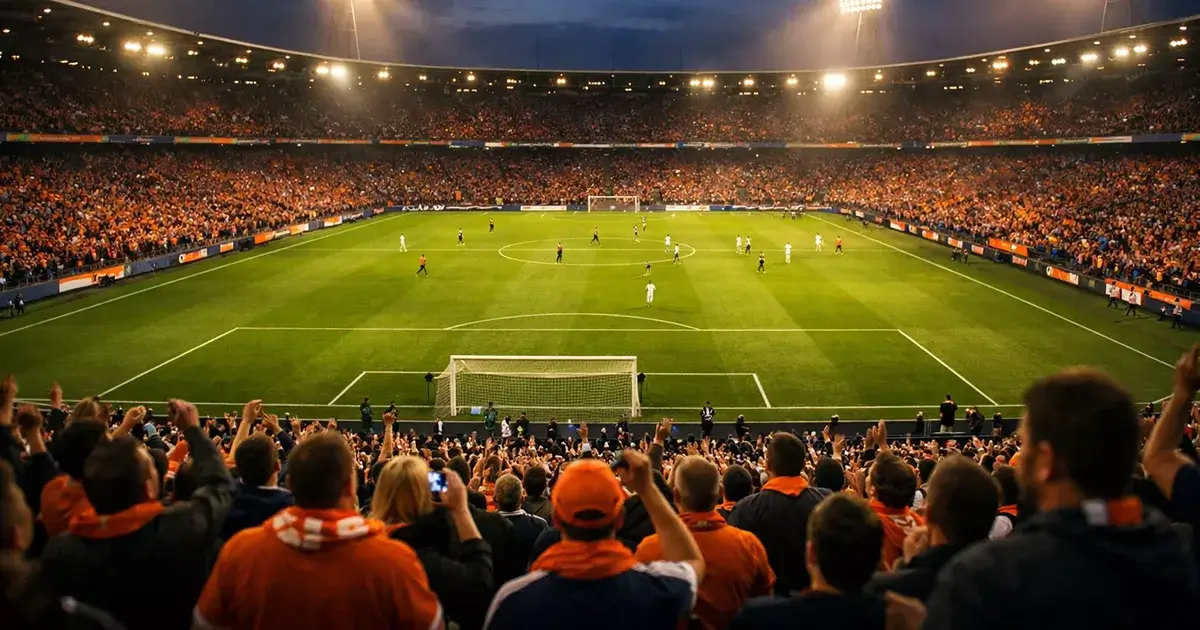 Voetbalstadion met fans tijdens een wedstrijd