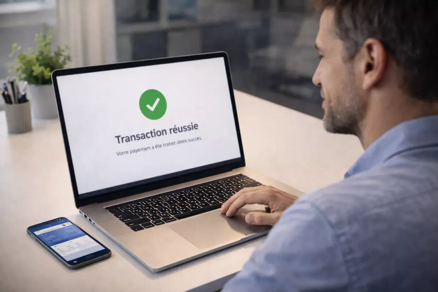 Tevreden persoon met veilige online transactie